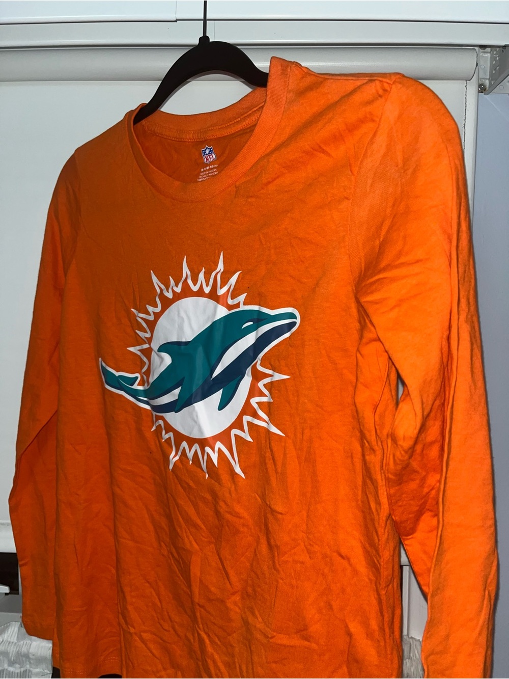 NFL Miami Dolphins Long-Sleeve Logo Tee - Orange with Teal & White Logo
